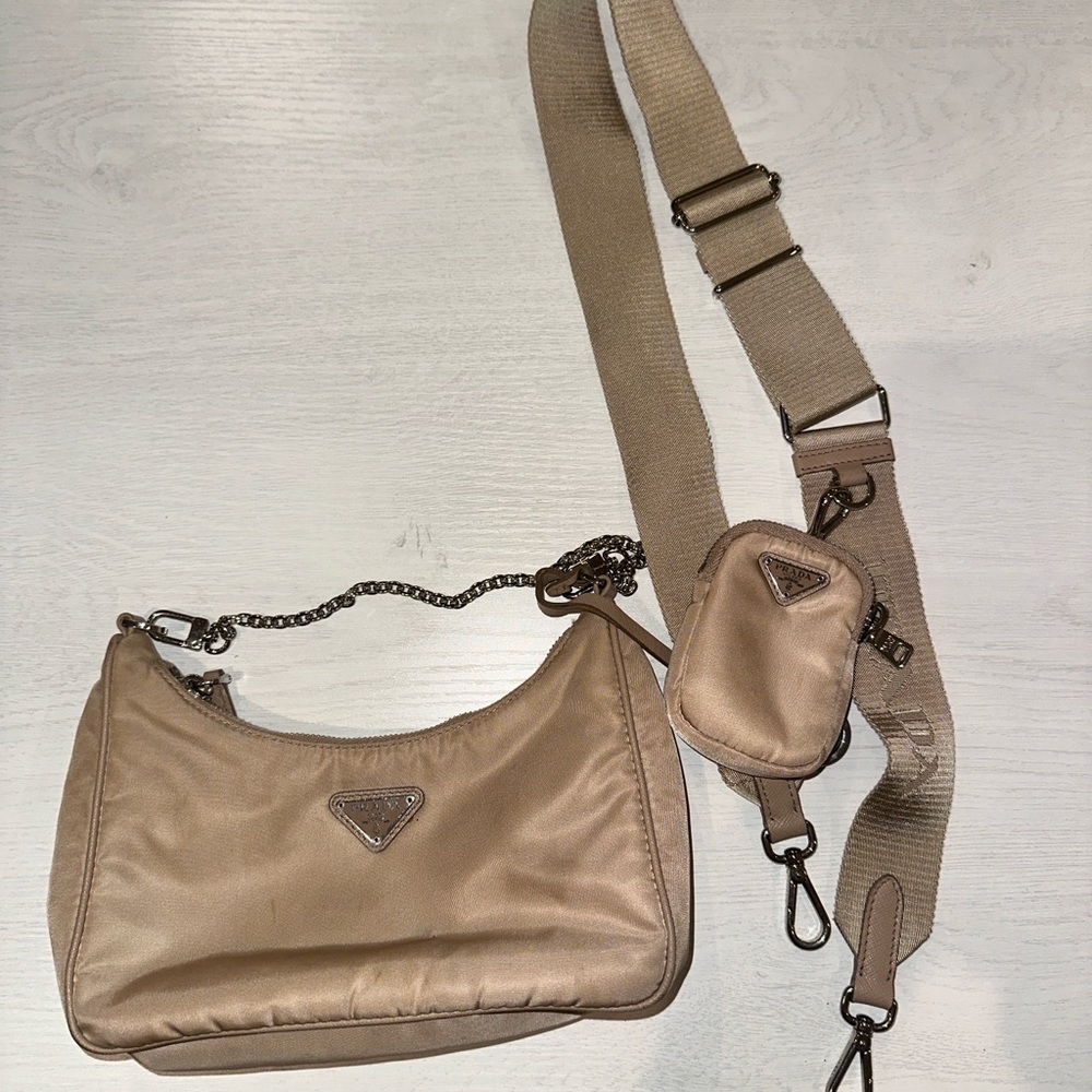Prada Tan Crossbody Bag with Detachable Pouch